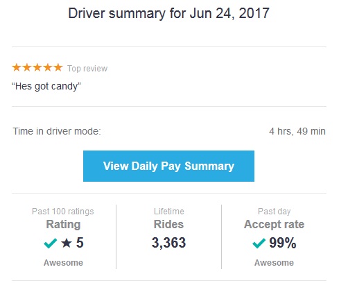 actual screenshot of daily driver summary